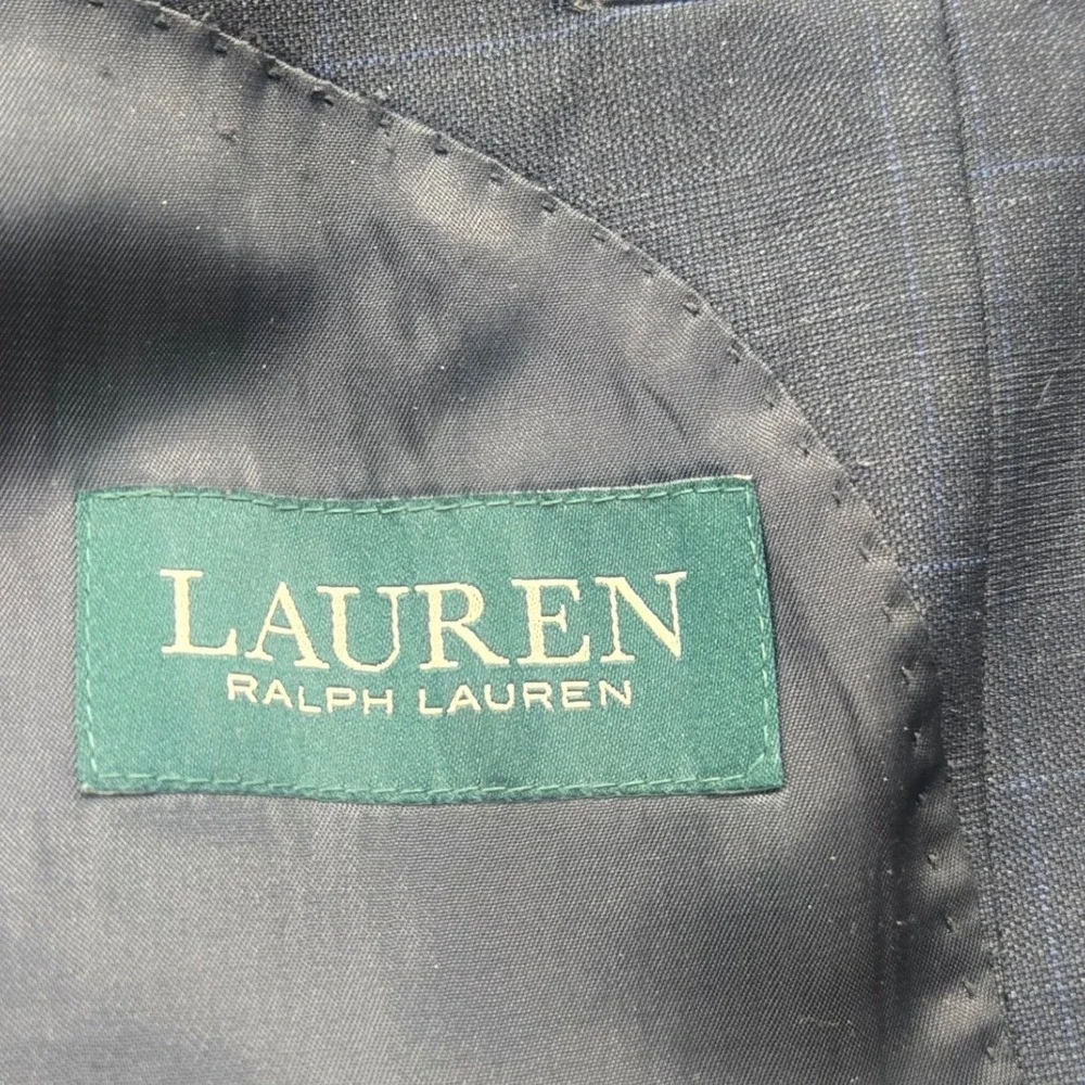 Lauren Ralph Lauren Mens 46R Wool Suit Jacket Blazer Navy Blue Glen‎ Plaid 46 R